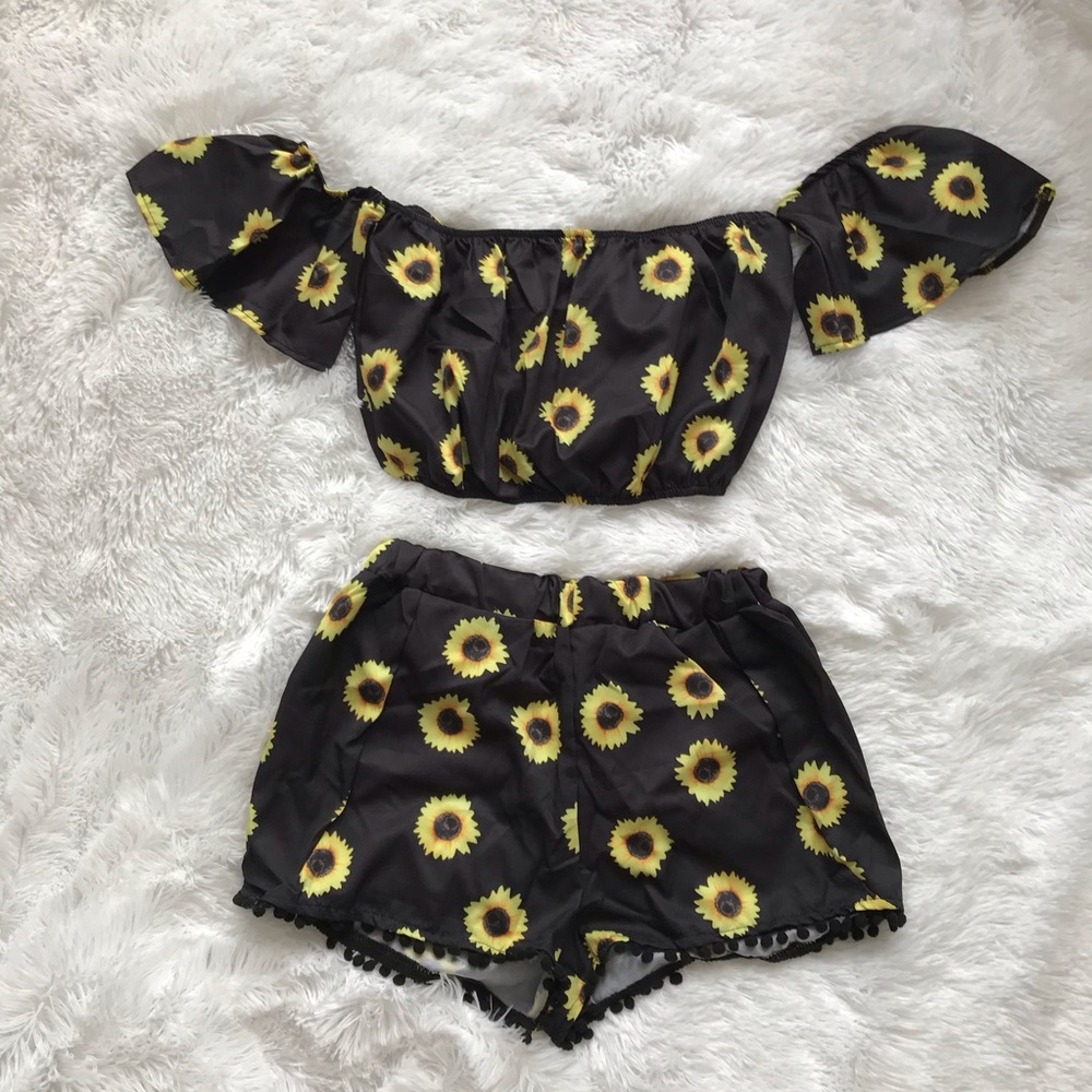 Sunflower Crop Top Shorts Set